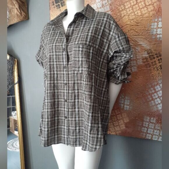 Zara Nwot Cotton Blend Plaid Button-Up Shirt - Picture 11 of 11